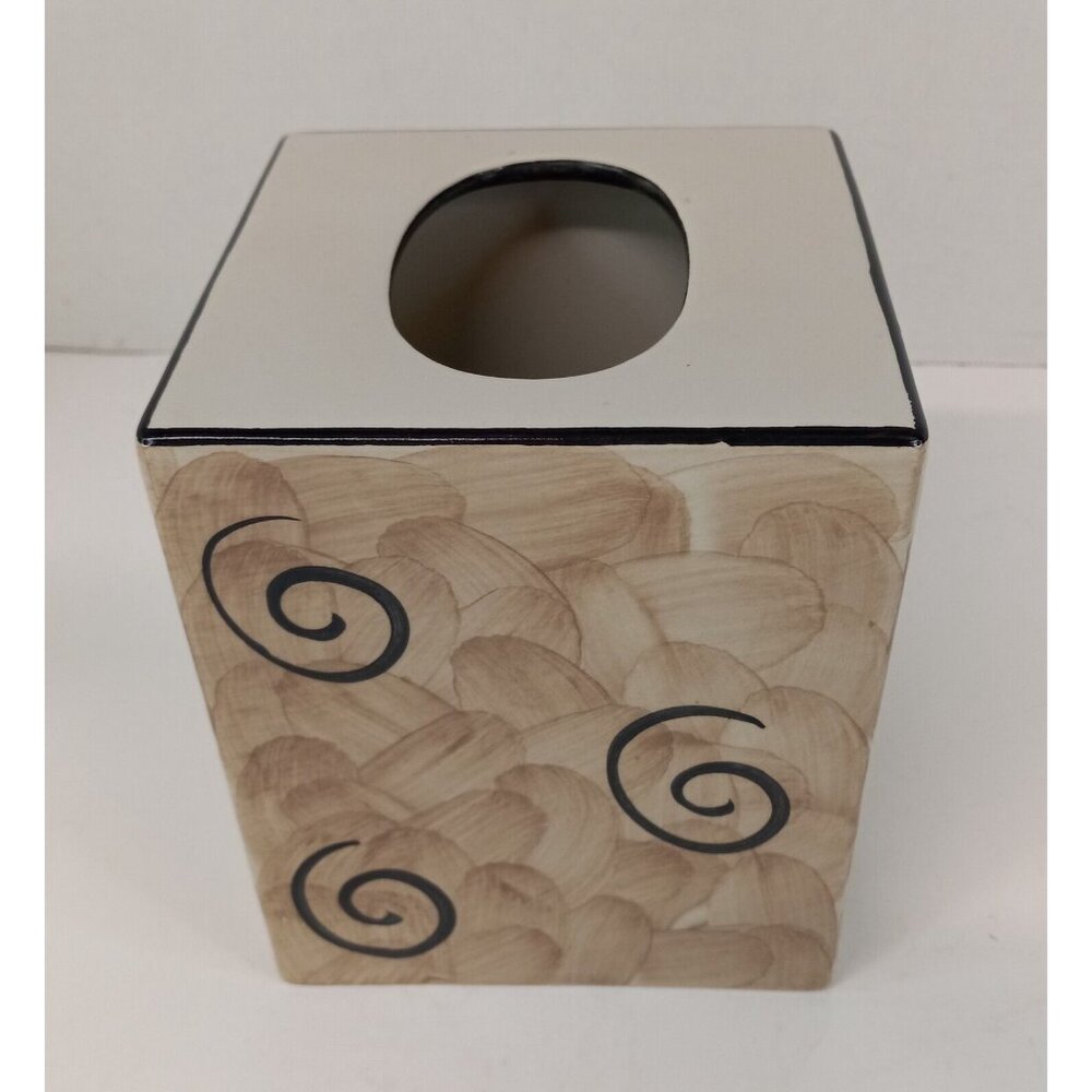R B Alcobaca Tissue Box Cover Ceramic 4.75" x 4.75" x 5.75" Brown Decorative GUC - Picture 7 of 11